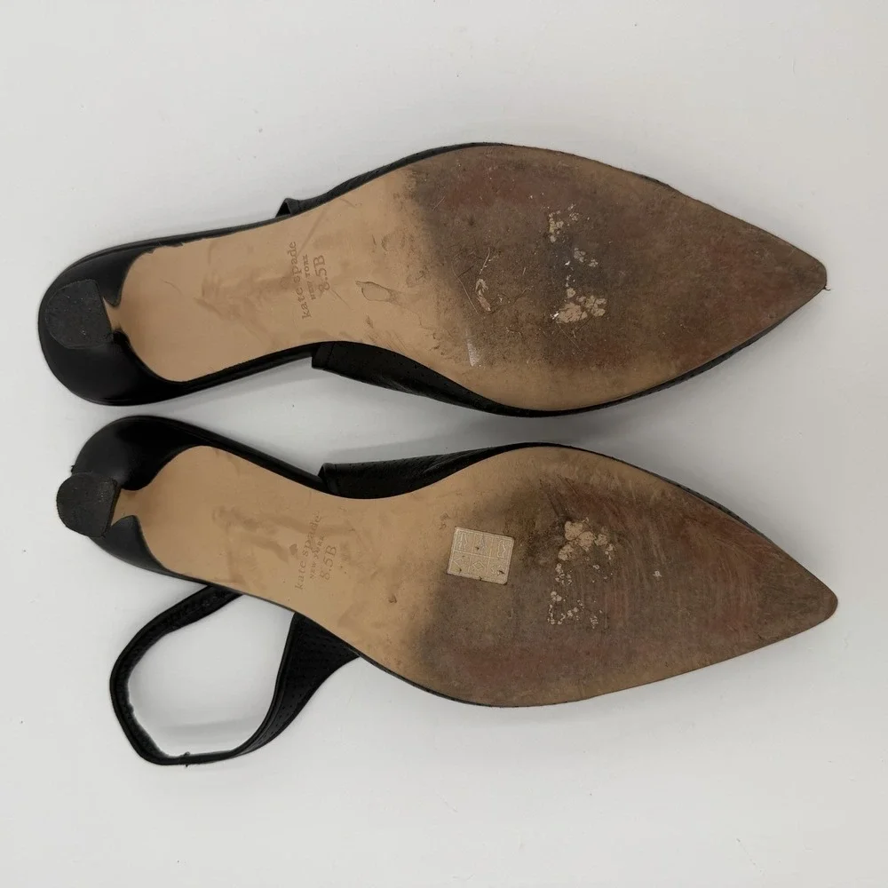 Kate Spade Veronica Black Slip On‎ Kitten Heel Sandals Women's 8.5 Slingback